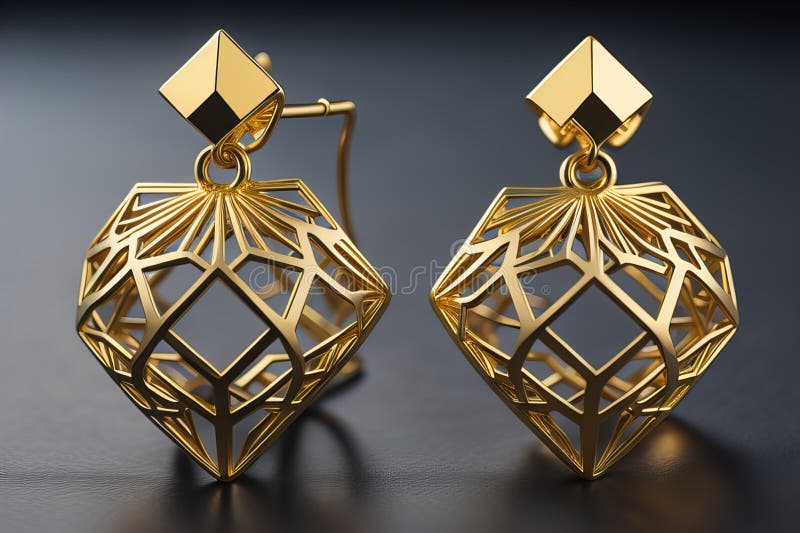 örhängen av guld på en solid bakgrund som är nära. ai generative royaltyfri illustrationer