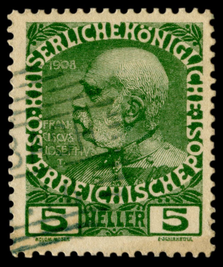?sterreichischer historischer Stempel: Portr?t des Kaisers Franz Joseph I, 5 heller, 1908, spezielle Annullierung, ?sterreich, Au lizenzfreie stockfotos ?sterreichischer historischer Stempel: Portr?t des Kaisers Franz Joseph I, 5 heller, 1908, spezielle Annullierung, ?sterreich, Au lizenzfreie stockfotos
