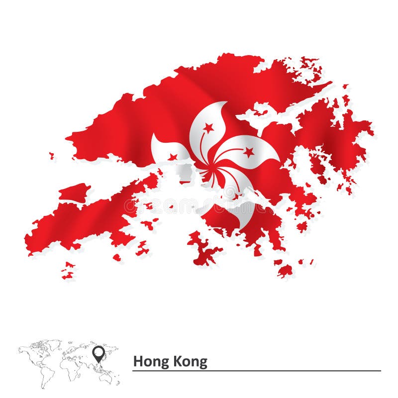 Översikt av Hong Kong med flaggan vektor illustrationer Översikt av Hong Kong med flaggan vektor illustrationer