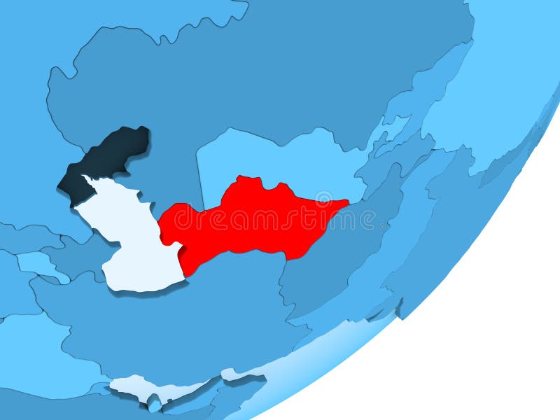 Översikt av Turkmenistan på det blåa politiska jordklotet stock illustrationer Översikt av Turkmenistan på det blåa politiska jordklotet stock illustrationer