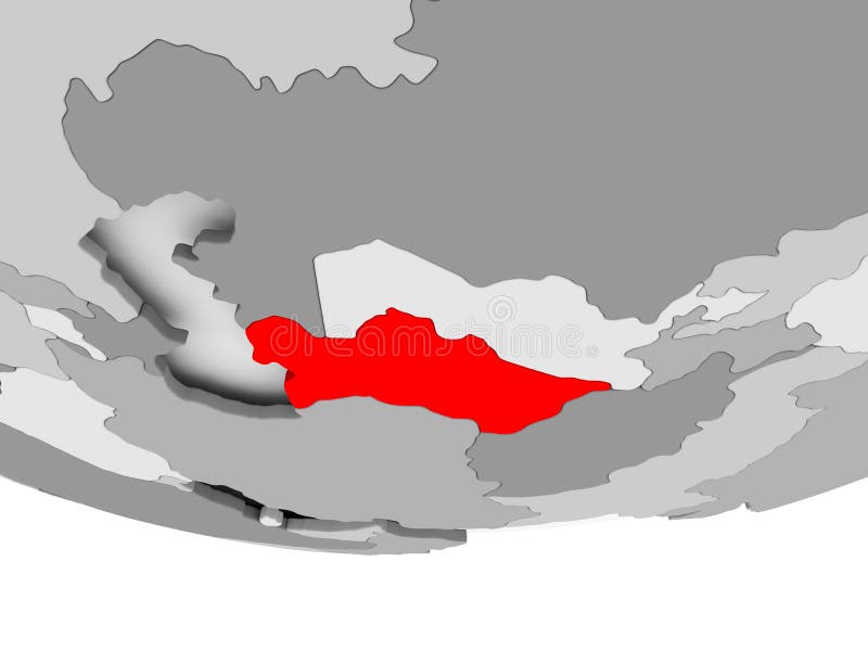 Översikt av Turkmenistan på det gråa politiska jordklotet vektor illustrationer Översikt av Turkmenistan på det gråa politiska jordklotet vektor illustrationer