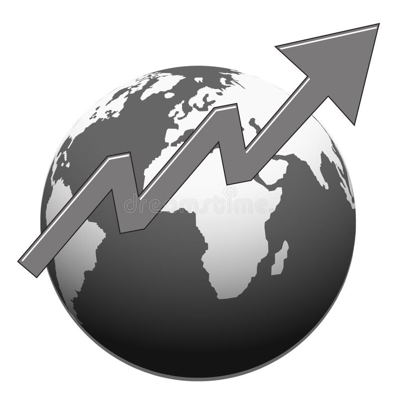 Översikt av världen med monokrom design för framgångpil stock illustrationer Översikt av världen med monokrom design för framgångpil stock illustrationer
