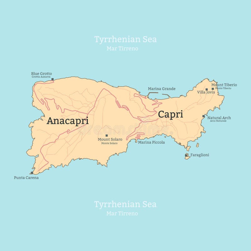 Översikt av ön av Capri, Italien, Campania vektor illustrationer Översikt av ön av Capri, Italien, Campania vektor illustrationer