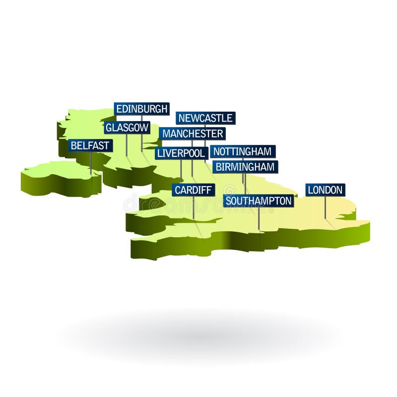 Illustration of map of united kingdom with biggest cities as road signs vector file available. Illustration of map of united kingdom with biggest cities as road signs vector file available