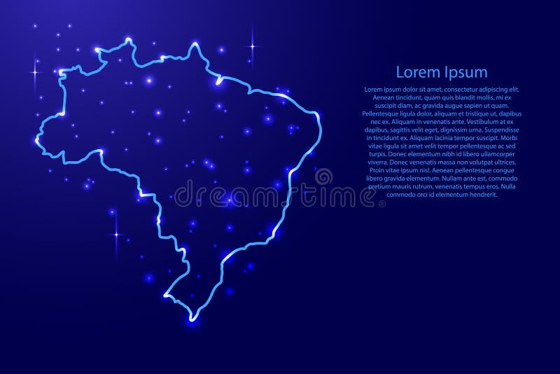 Översikten Brasilien från konturerna knyter kontakt blått, lysande utrymmestjärnaillustration royaltyfri illustrationer Översikten Brasilien från konturerna knyter kontakt blått, lysande utrymmestjärnaillustration royaltyfri illustrationer