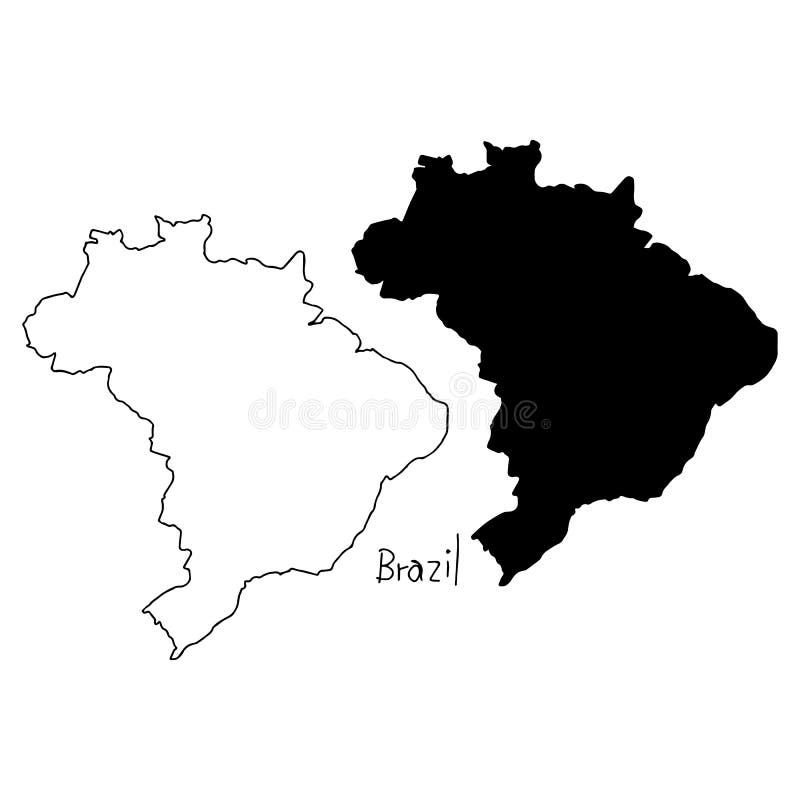 Översikts- och konturöversikt av Brasilien - vektorillustrationhand stock illustrationer Översikts- och konturöversikt av Brasilien - vektorillustrationhand stock illustrationer