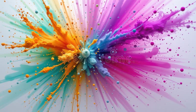Övertoning baserad på långsam pulverexplosion, saffron mist teal splash och mjukt lila stoft i radiell diffusion royaltyfri illustrationer