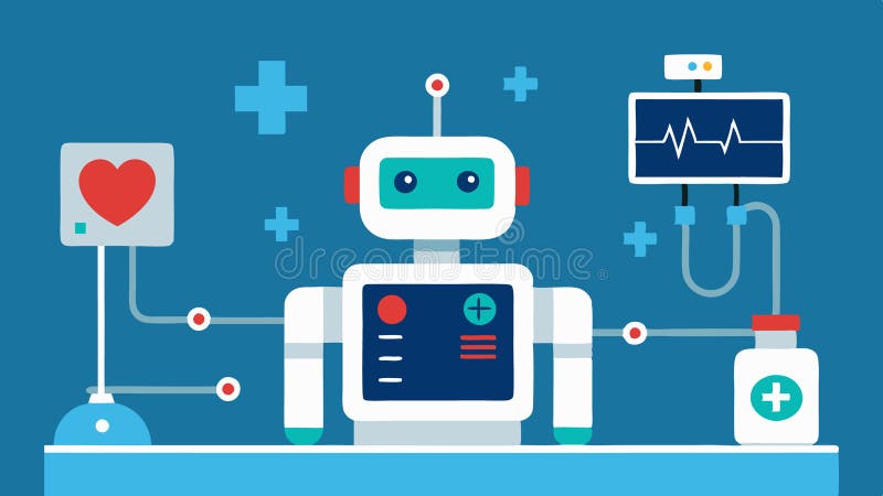 Övervakning efter kirurgi Ett robotsystem visas med varningar och övervakning av vitala tecken efter ett kirurgiskt ingrepp royaltyfri illustrationer