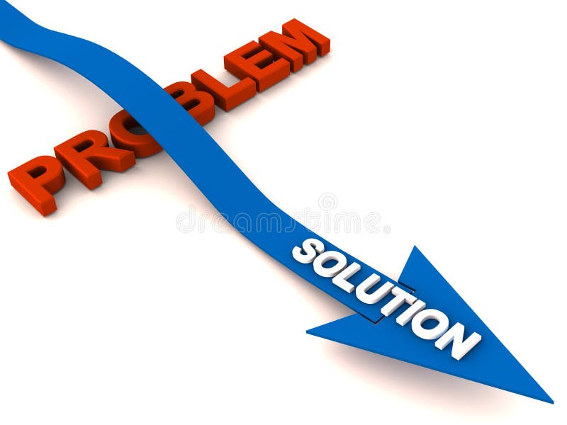 An arrow of solution jumping over text of problem, on white surface, resolution and solution concept. An arrow of solution jumping over text of problem, on white surface, resolution and solution concept