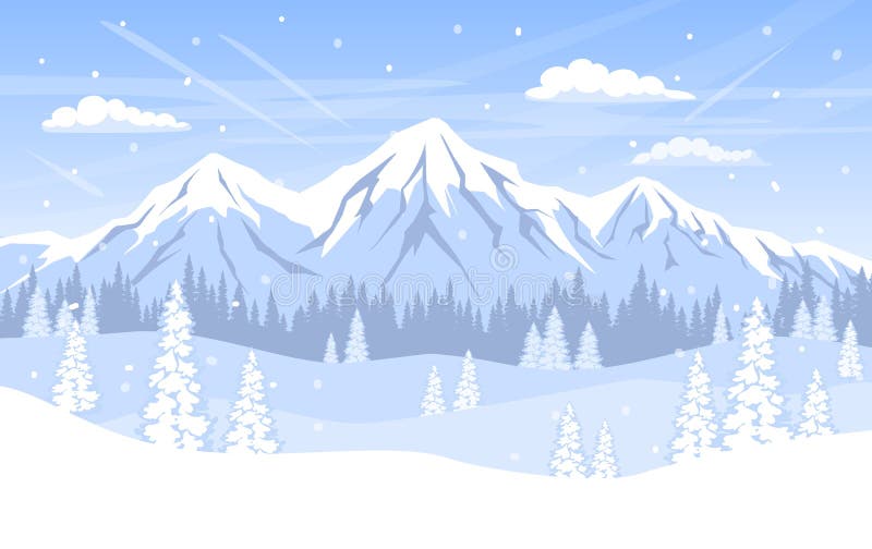 Övervintra landskapbakgrund med sörjer trädskogberg och snöar stock illustrationer Övervintra landskapbakgrund med sörjer trädskogberg och snöar stock illustrationer