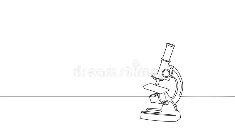 Single continuous line art science research microscope. Biology micro technology medicine business design one sketch outline drawing vector illustration art. Single continuous line art science research microscope. Biology micro technology medicine business design one sketch outline drawing vector illustration art