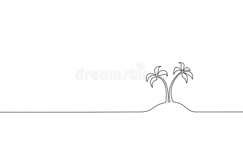 Single continuous line art coconut tree palm. Tropic paradise island landscape design one sketch outline drawing vector illustration art. Single continuous line art coconut tree palm. Tropic paradise island landscape design one sketch outline drawing vector illustration art