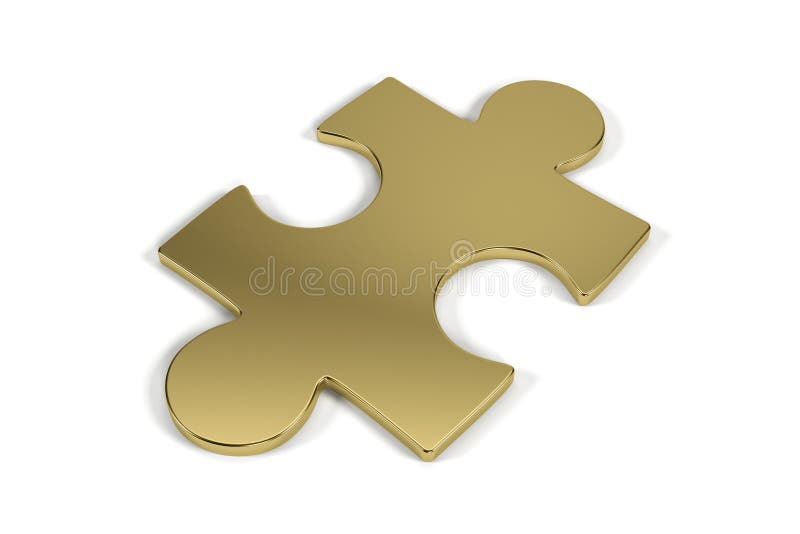 Single jigsaw puzzle piece made out of gold with clipping path. Single jigsaw puzzle piece made out of gold with clipping path