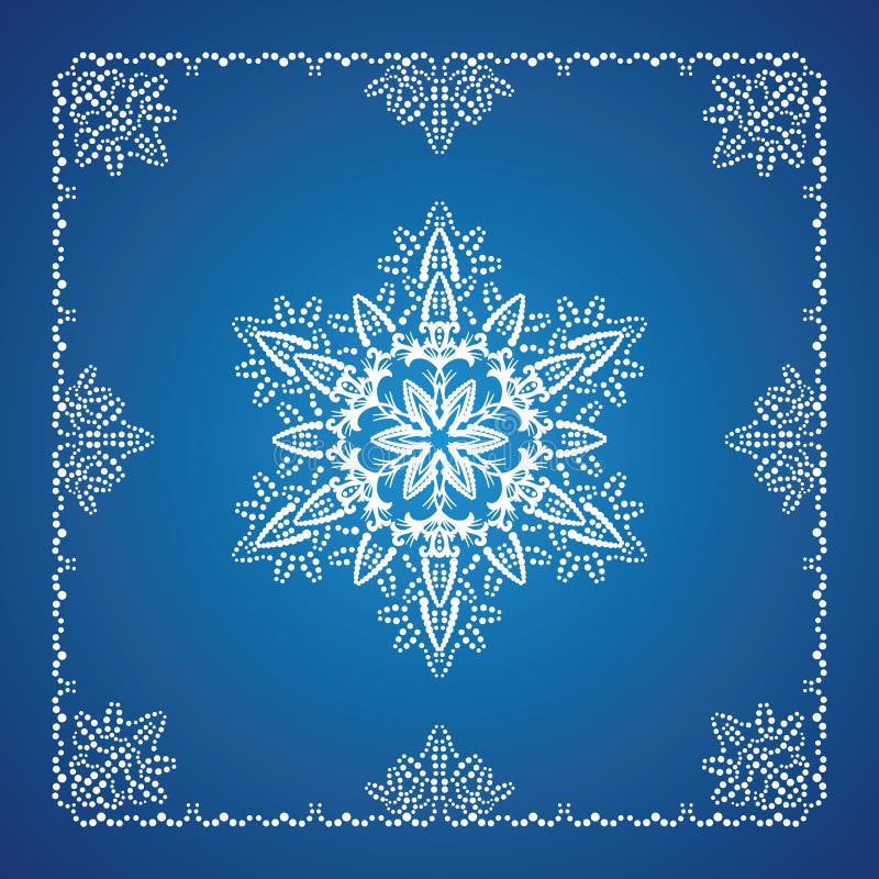 Single detailed snowflake with Christmas border on blue background. Single detailed snowflake with Christmas border on blue background