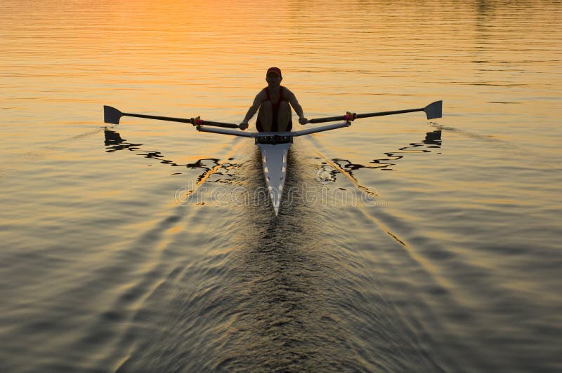 Único rower no nascer do sol fotos de stock Único rower no nascer do sol fotos de stock
