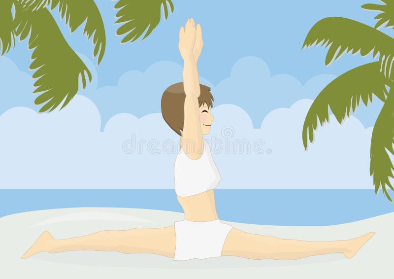 Übendes Yoga der schönen Frau auf einem Strand lizenzfreie abbildung Übendes Yoga der schönen Frau auf einem Strand lizenzfreie abbildung