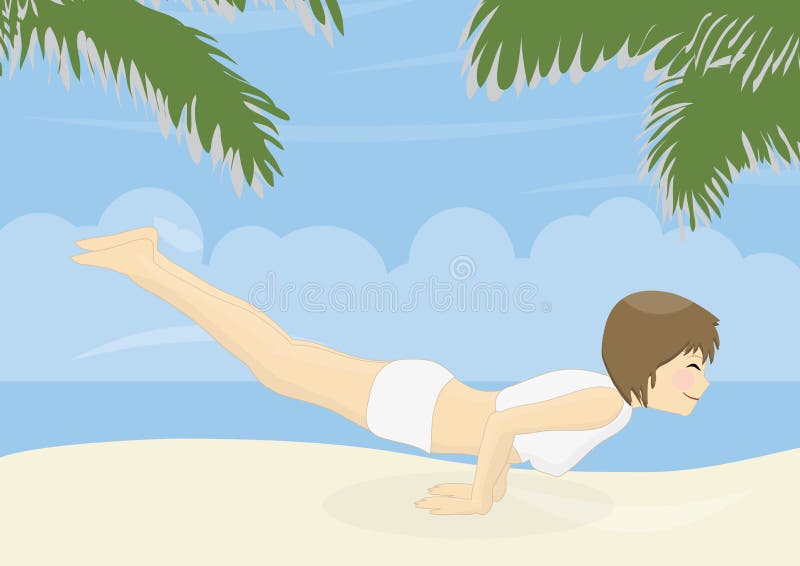 Übendes Yoga der schönen Frau auf einem Strand lizenzfreie abbildung Übendes Yoga der schönen Frau auf einem Strand lizenzfreie abbildung