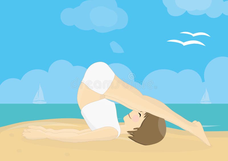 Übendes Yoga der schönen Frau auf einem Strand stock abbildung Übendes Yoga der schönen Frau auf einem Strand stock abbildung
