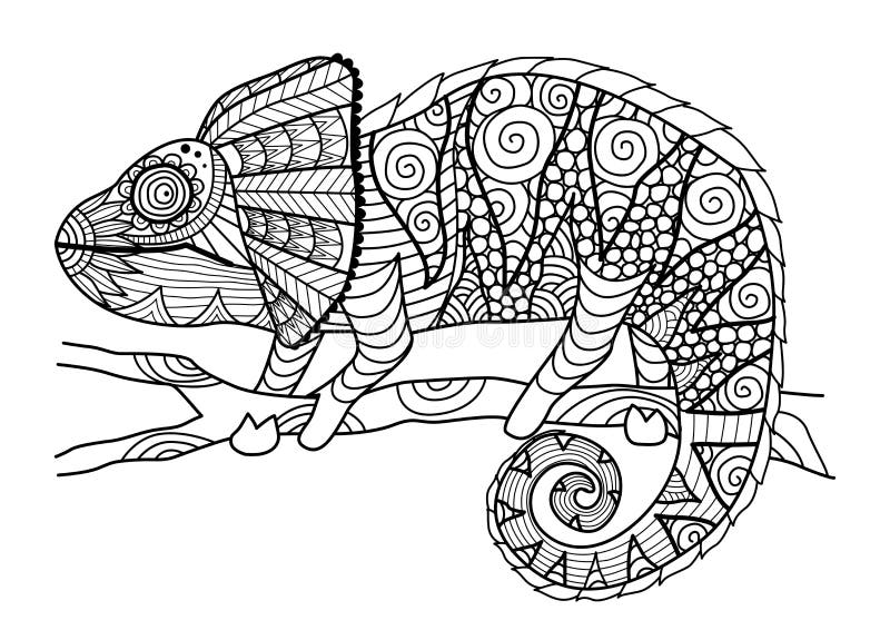 Übergeben Sie gezogene Chamäleon zentangle Art für Malbuch, Hemddesigneffekt, Logo, Tätowierung und andere Dekorationen vektor abbildung