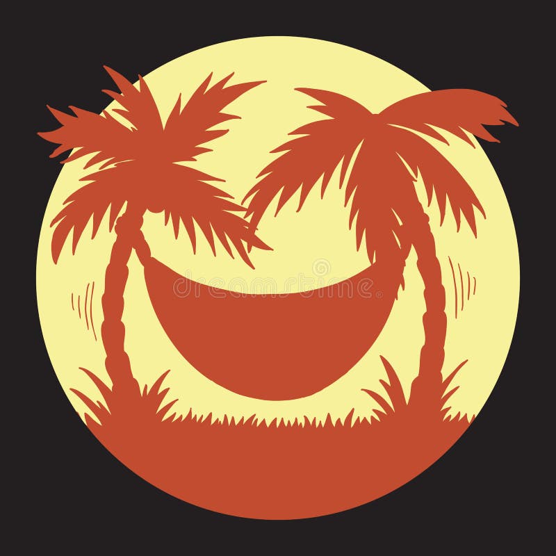 Übergeben Sie gezogene Illustration von Sommerferien auf tropischem gelbem und orange Schattenbildsonnenuntergang des Strandes mi stock abbildung Übergeben Sie gezogene Illustration von Sommerferien auf tropischem gelbem und orange Schattenbildsonnenuntergang des Strandes mi stock abbildung
