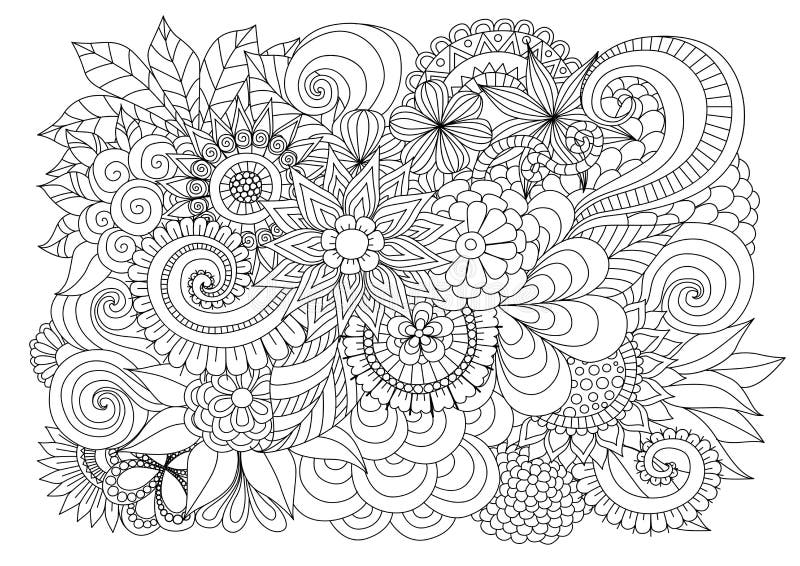 Übergeben Sie gezogenem zentangle Blumenhintergrund für Färbungsseite