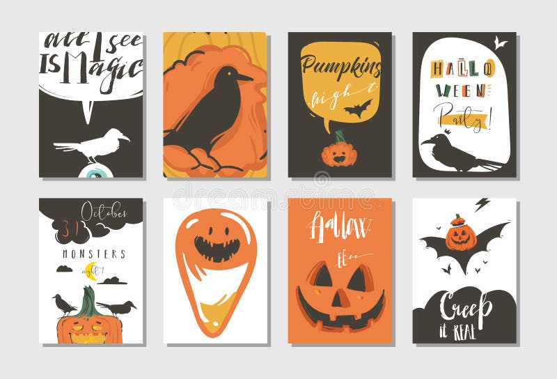 Übergeben Sie gezogener Vektorzusammenfassungskarikatur glücklichen Halloween-Illustrationsparteiposter und Sammlungskartensatz m vektor abbildung Übergeben Sie gezogener Vektorzusammenfassungskarikatur glücklichen Halloween-Illustrationsparteiposter und Sammlungskartensatz m vektor abbildung