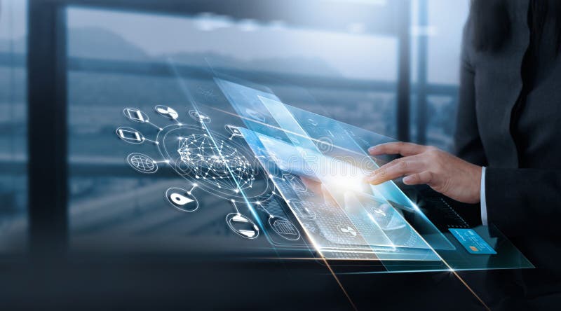 Übergeben Sie Note virtuellen Schnittstellenkunden, Technologieinnovation stockbild Übergeben Sie Note virtuellen Schnittstellenkunden, Technologieinnovation stockbild