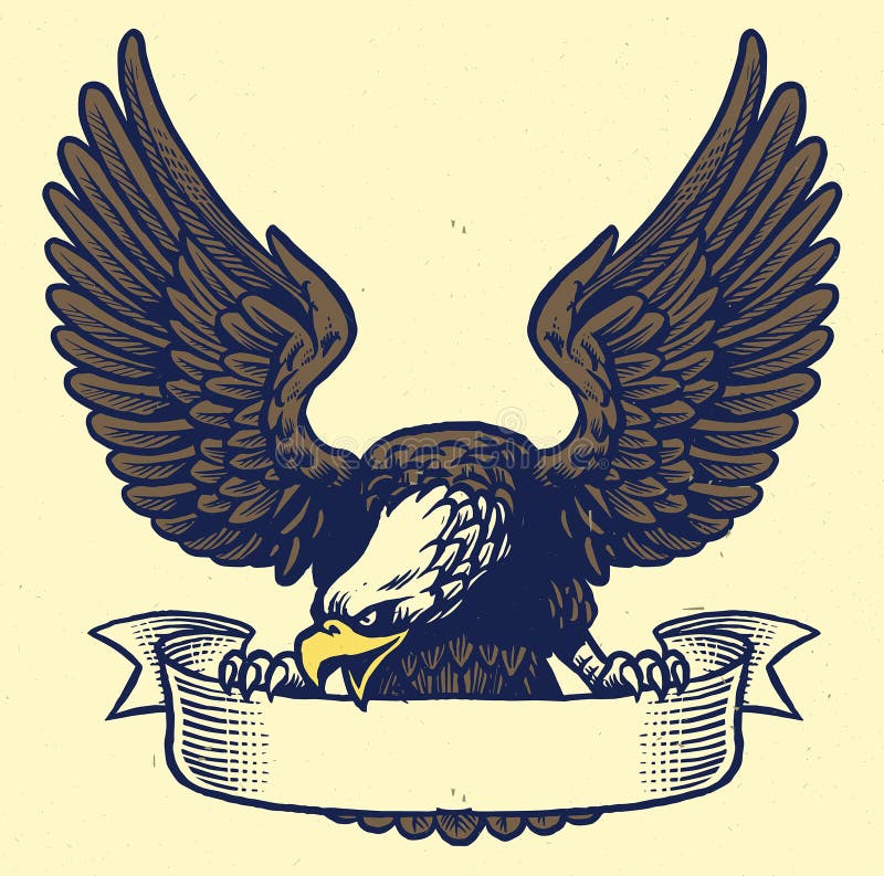 Handgezeichnete Darstellung einer Adler, der ein Band hält vektor abbildung
