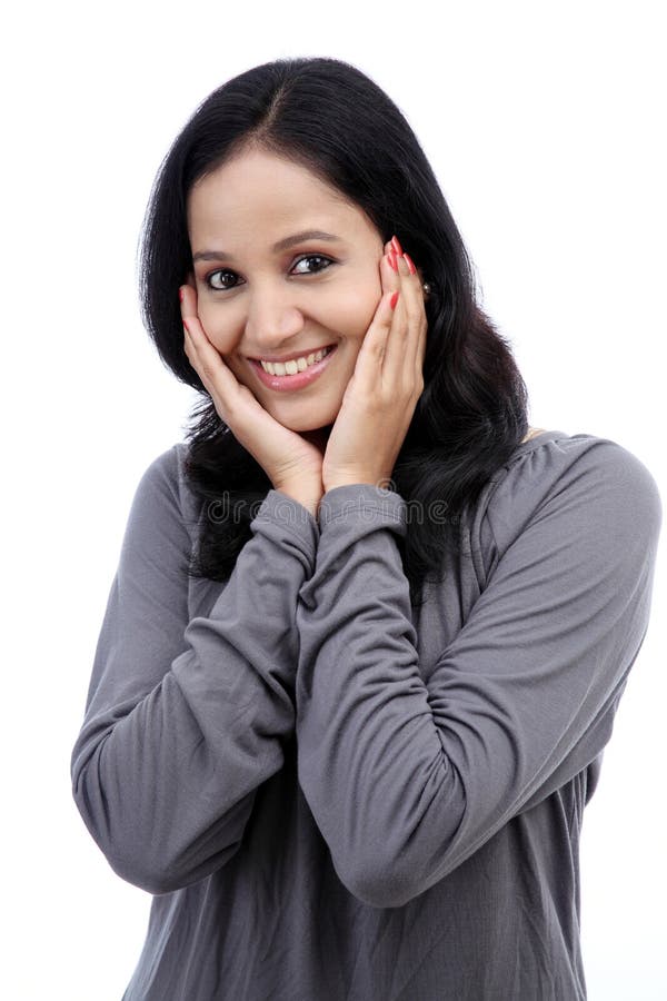 Überraschte Reife Frau, Die Eigenhändig Ihren Mund Abdeckt Stockfoto