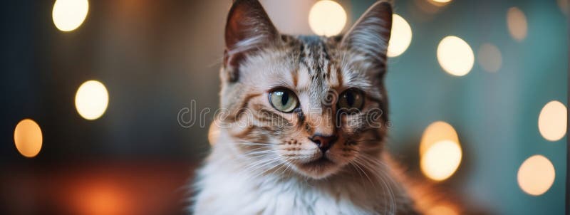Überraschte Katze zeigt große grüne Augen in einem gemütlichen Ambiente mit sanften Bukeblockern lizenzfreie abbildung