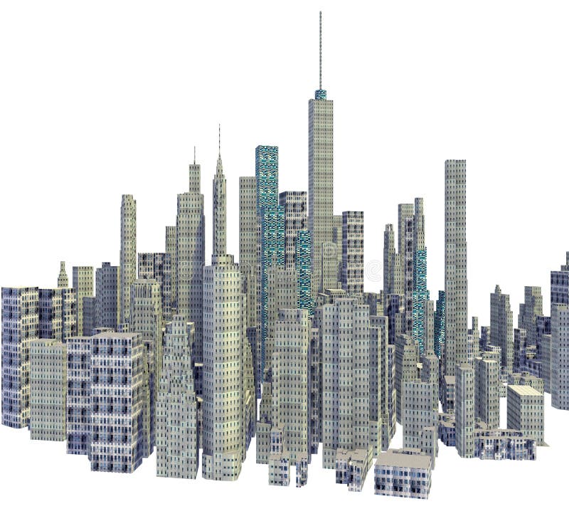 Übertragene Skyline der Stadt 3d lokalisiert vektor abbildung Übertragene Skyline der Stadt 3d lokalisiert vektor abbildung