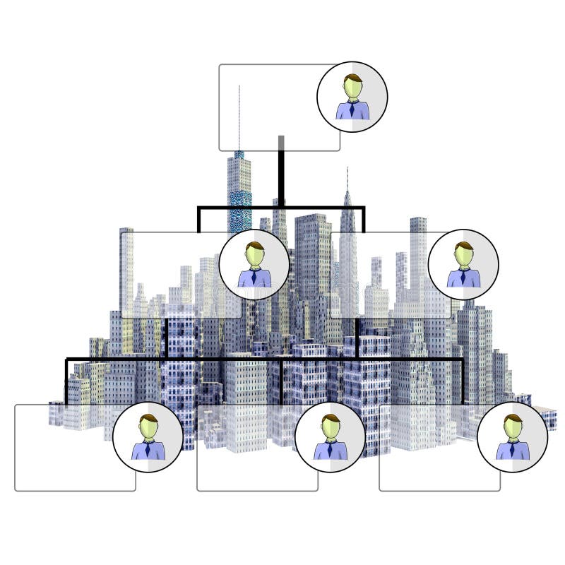 Übertragene Skyline der Stadt 3d mit Organisationsplan vektor abbildung Übertragene Skyline der Stadt 3d mit Organisationsplan vektor abbildung