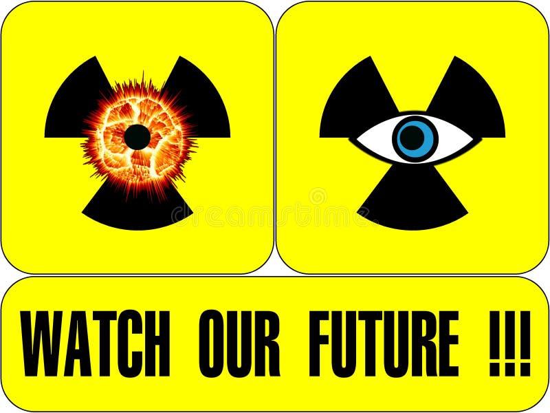 Radioactivity symbols with an explosion and an eye. Radioactivity symbols with an explosion and an eye.