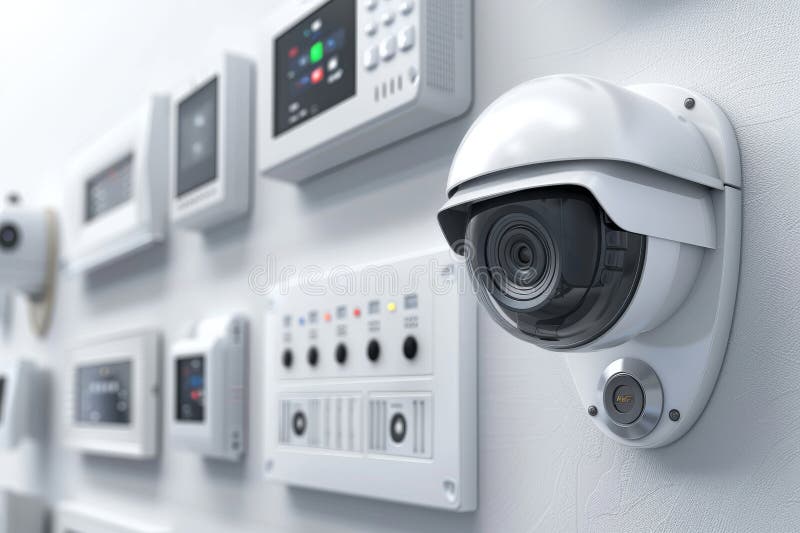 Überwachung des Sicherheitsmanagements mit leistungsstarkem WLAN-Kamereschutz und Remote-Sicht durch Netzwerkschutz. lizenzfreie abbildung