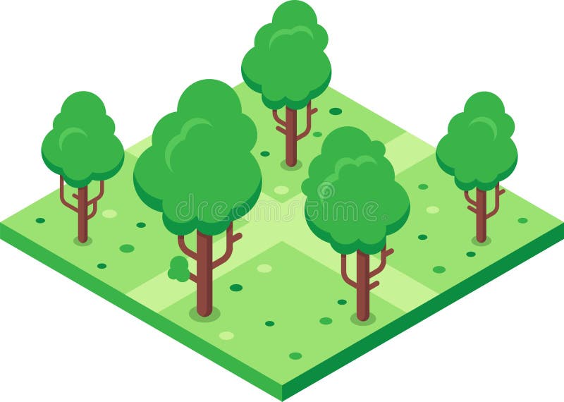 üppig grüne Bäume wachsen in einem lebhaften isometrischen Park oder Garten und schaffen eine ruhige und natürliche Szene lizenzfreie abbildung