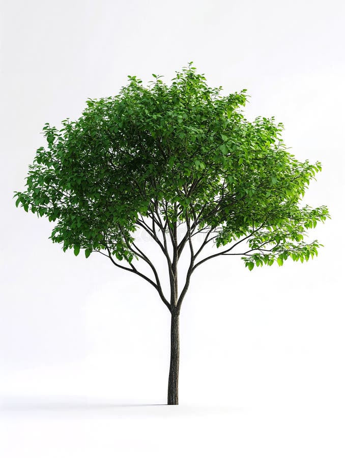 üppig grüner Baum mit schlankem Baumstamm, abgeschnitten auf weißem Hintergrund. ai generative stock abbildung