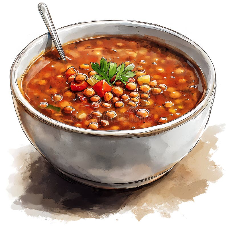 üppige Linsensuppe in Aquarellbild vektor abbildung