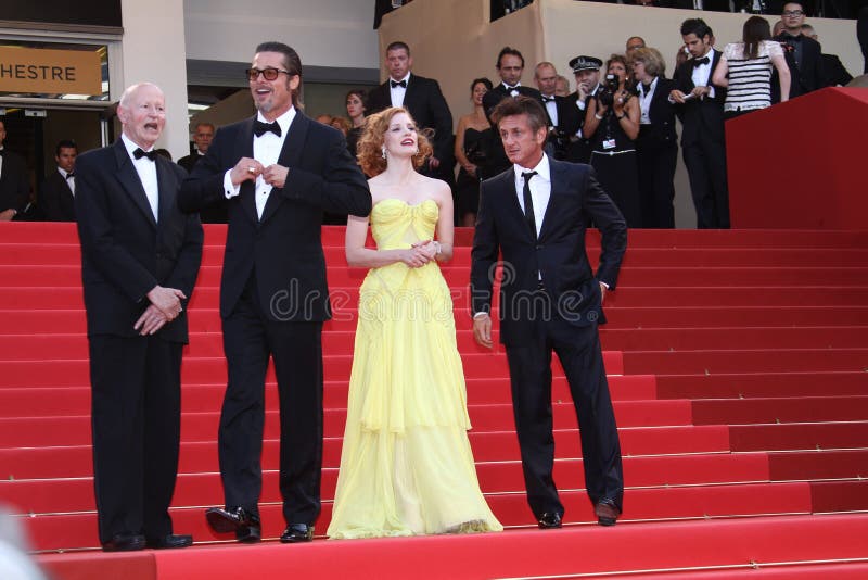 CANNES, FRANCE - MAY 16: Brad Pitt, Sean Penn and Jessica Chastain attend 'The Tree Of Life' premiere during the 64th Annual Cannes Film Festival at Palais des Festivals on May 16, 2011 in Cannes, France. CANNES, FRANCE - MAY 16: Brad Pitt, Sean Penn and Jessica Chastain attend 'The Tree Of Life' premiere during the 64th Annual Cannes Film Festival at Palais des Festivals on May 16, 2011 in Cannes, France