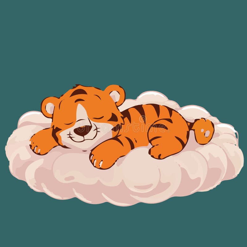 Ładny tygrys Cub śpi spokojnie na Fluffy Cloud ilustracja wektor