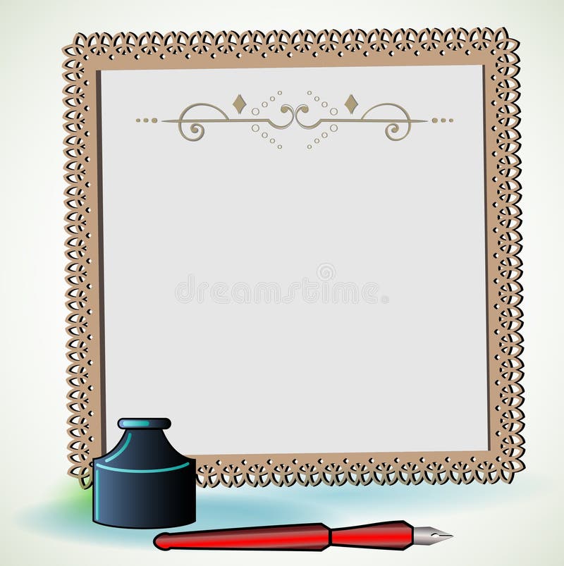 Ładny writing papier z atramentu piórem i butelką ilustracja wektor