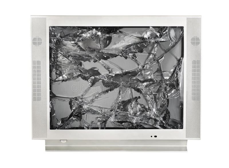 Łamany monitor stary TV odizolowywający na białym tle, kineskop fotografia stock
