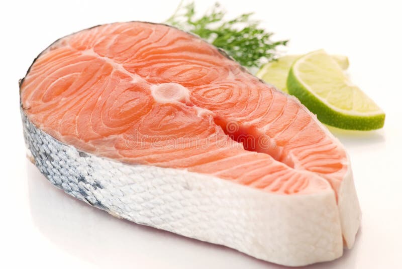 Salmon Steak with lime isolated. Salmon Steak with lime isolated