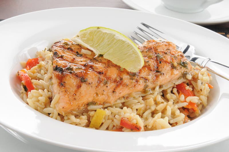 Salmon with wild rice with ginger lime sauce. Salmon with wild rice with ginger lime sauce