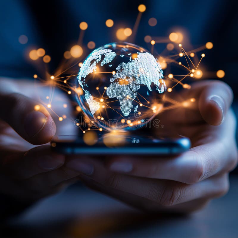 łączący świat : holograficzny globus globalnej łączności ilustracja wektor