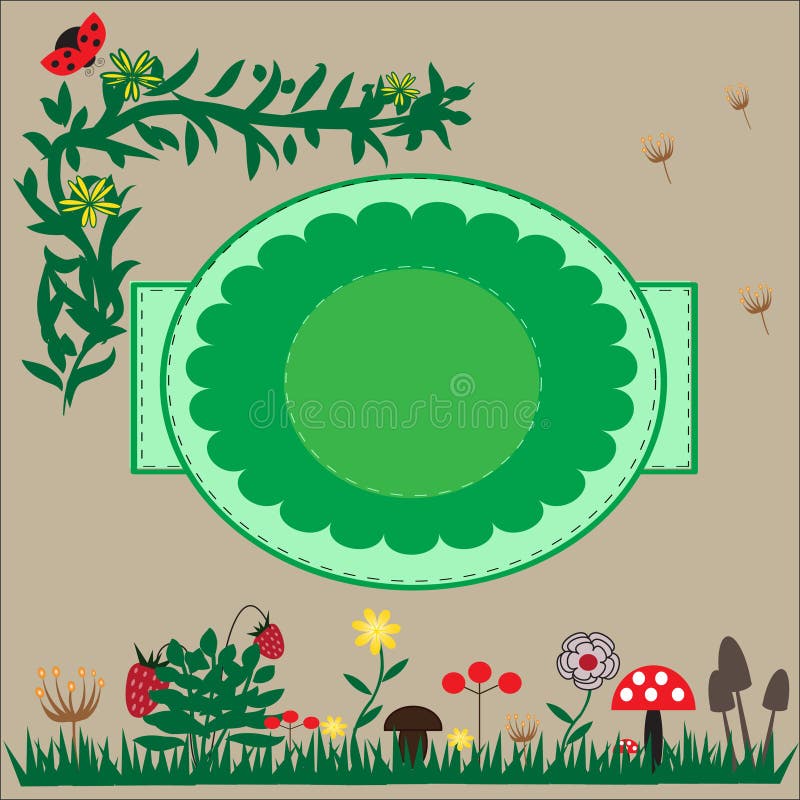 Łąka kwiaty, pieczarki i truskawki, royalty ilustracja Łąka kwiaty, pieczarki i truskawki, royalty ilustracja
