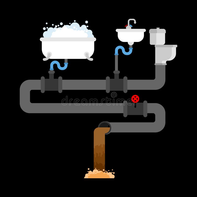 Ściekowy system w domu ale zawory Zlew i toaletowy puchar B ilustracji Ściekowy system w domu ale zawory Zlew i toaletowy puchar B ilustracji