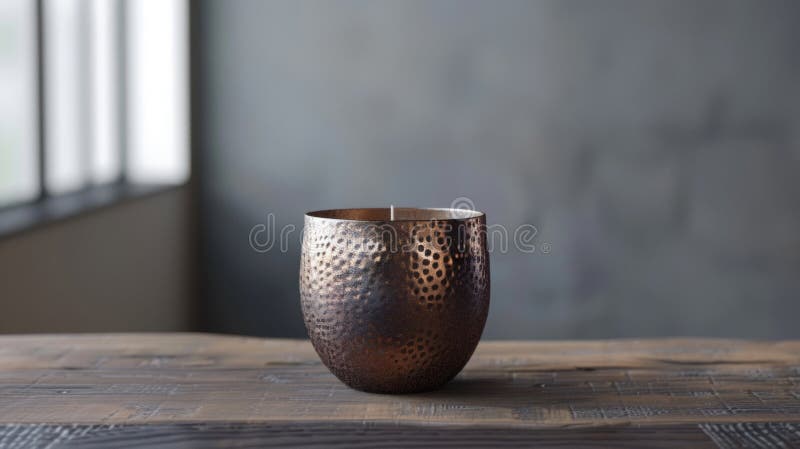 Blank mockup of a hammered metal candle holder in a bronze finish. . AI generated. Blank mockup of a hammered metal candle holder in a bronze finish. . AI generated