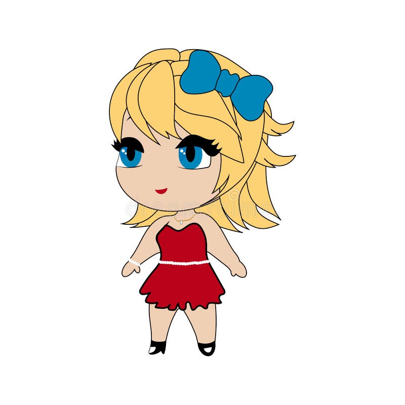 Śliczna chibi dziewczyna w czerwieni sukni royalty ilustracja Śliczna chibi dziewczyna w czerwieni sukni royalty ilustracja