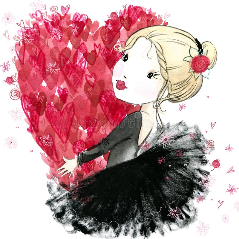 Śliczna dziewczyna z czerwonym sercem pary dzień ilustracyjny kochający valentine wektor