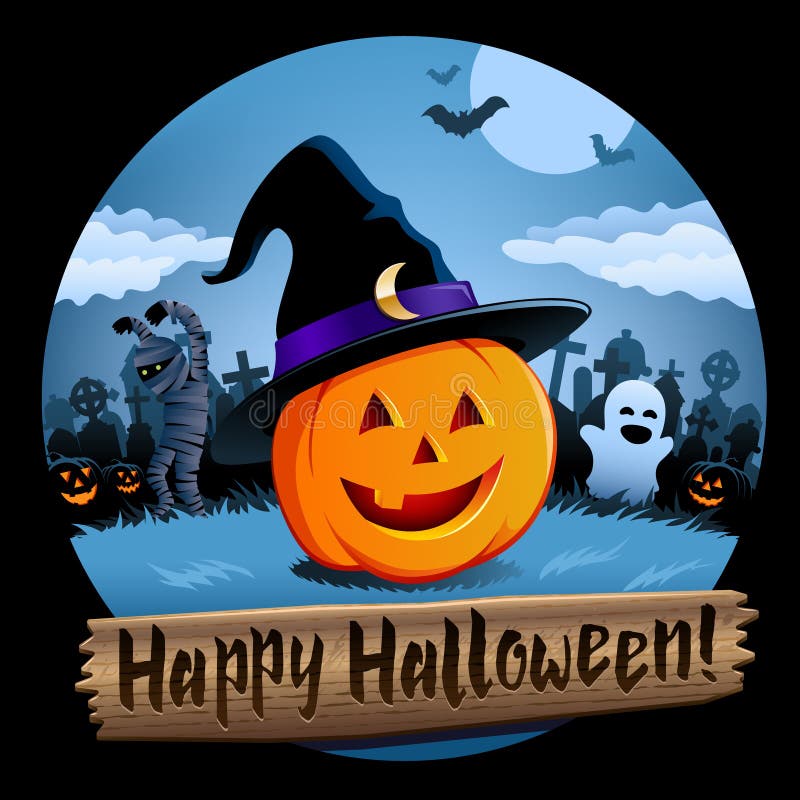 Śliczna Halloweenowa cmentarz scena ilustracja wektor Śliczna Halloweenowa cmentarz scena ilustracja wektor